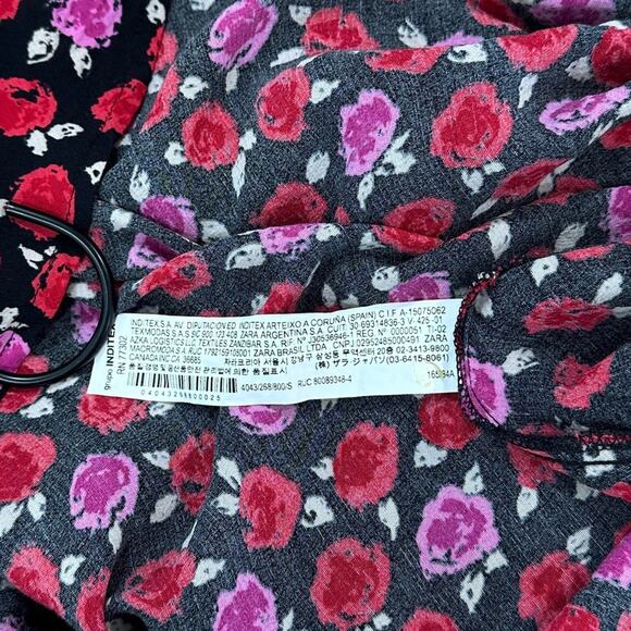 Zara Red Pink and Black Floral Print Maxi Dress size Small Rose - Picture 9 of 11